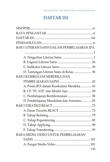 STRATEGI REACT DAN MEDIA VIDEO UNTUK LITERASI SAINS (Panduan Pembelajaran IPA Berbasis Kurikulum Merdeka) - Image 2
